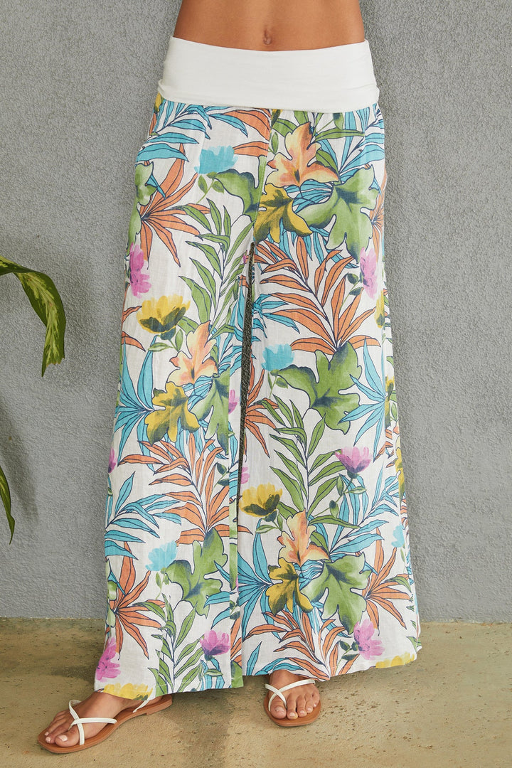 The Tropic Leaf Print Linen Pant