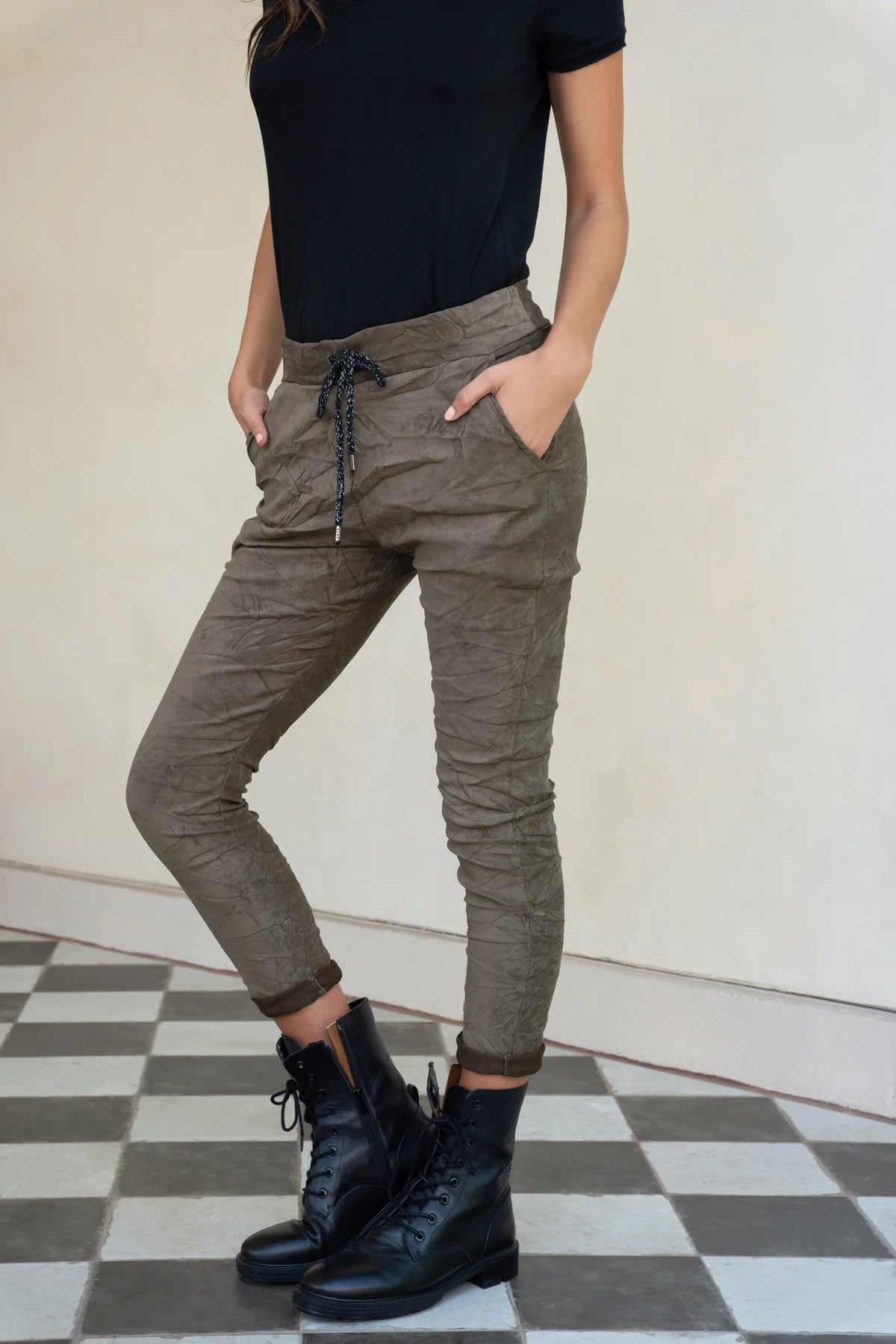 The Faux Suede Crinkle Joggers