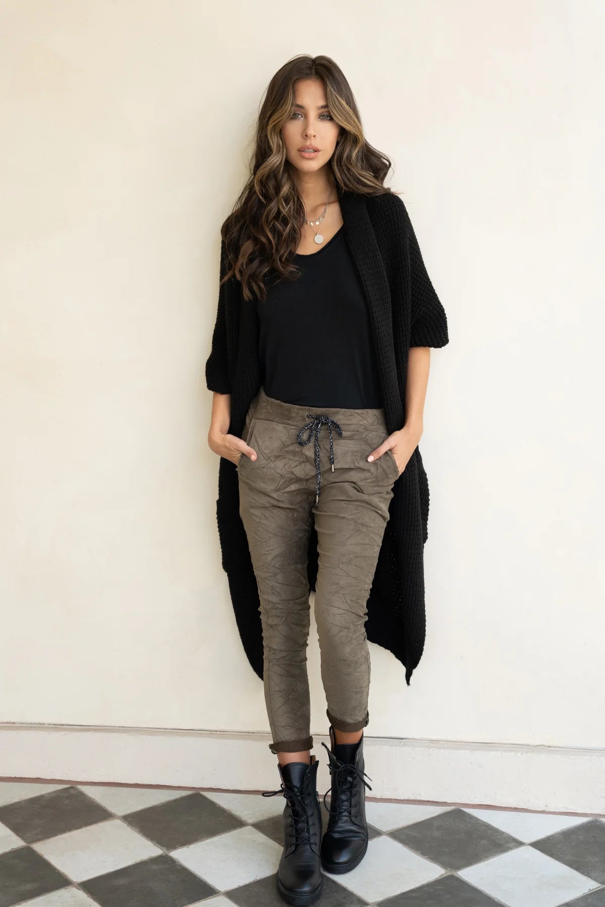 The Faux Suede Crinkle Joggers