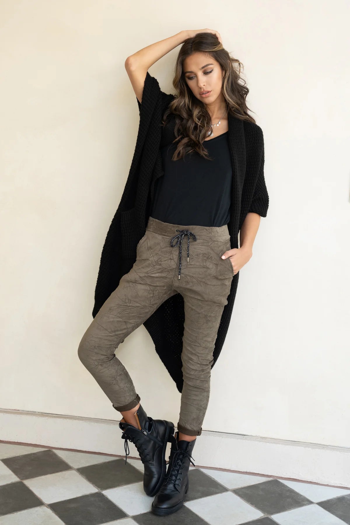 The Faux Suede Crinkle Joggers