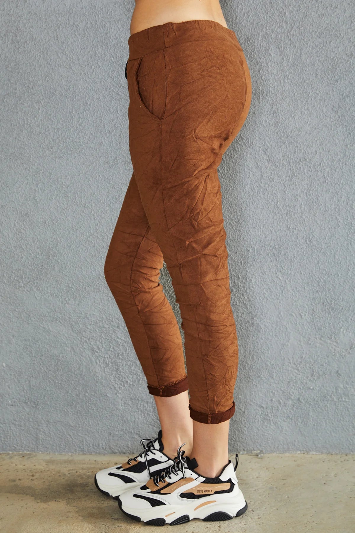 The Faux Suede Crinkle Joggers