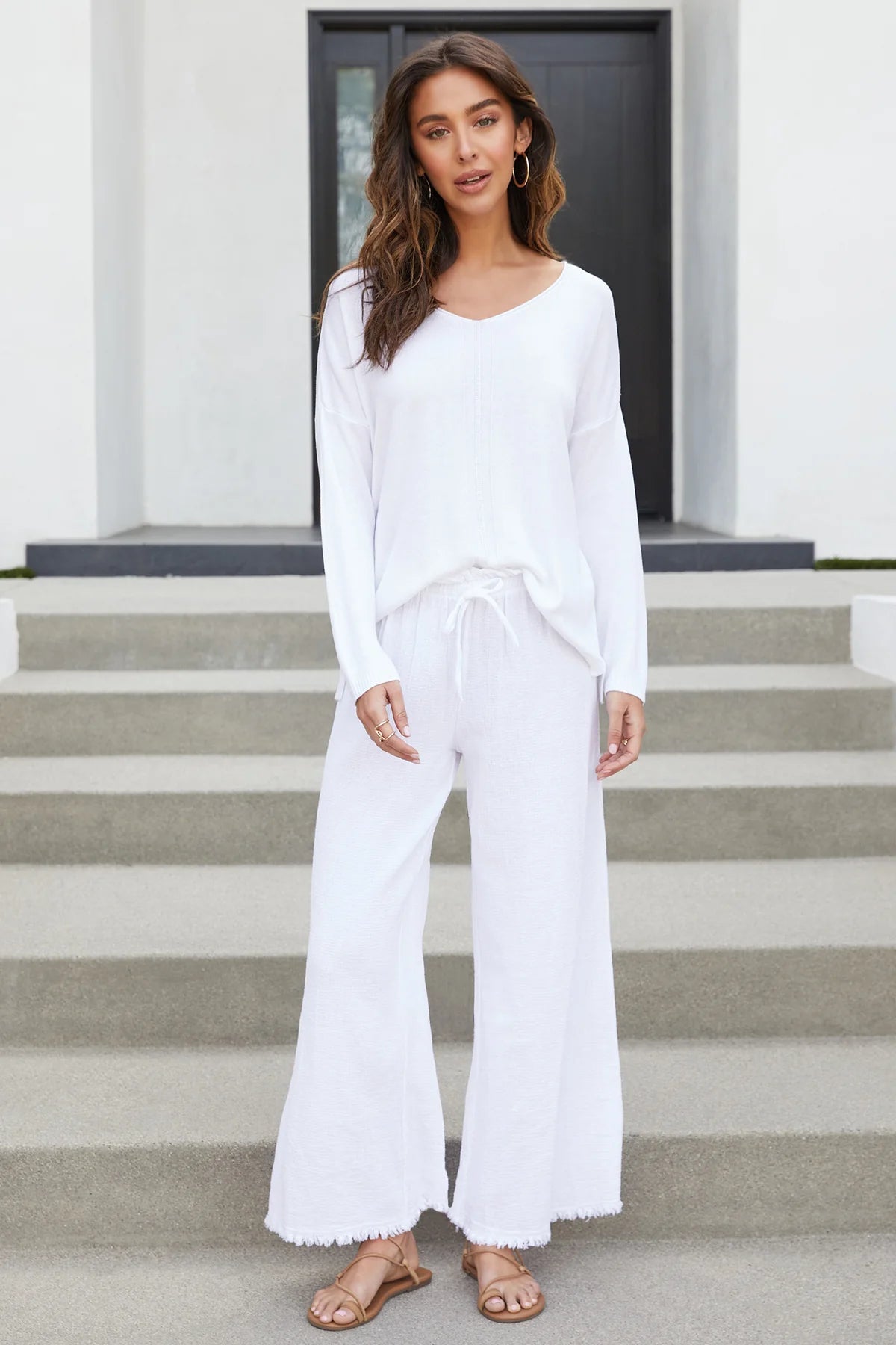 The Gauze Fringe Hem Wide Leg Pant