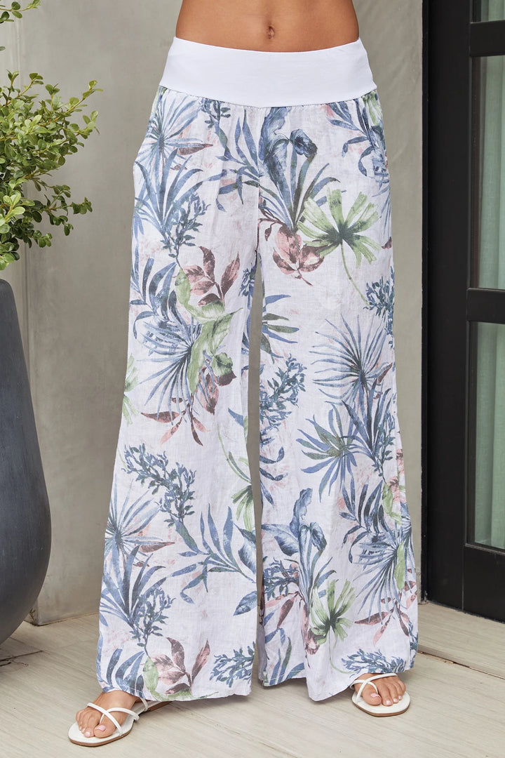 The Palm Leaf Print Linen Pant